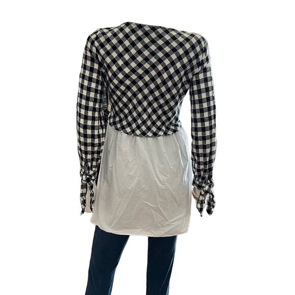 Zara Black White Plaid Mixed Material Poplin Layered Tunic Top, XS - Picture 6 of 7